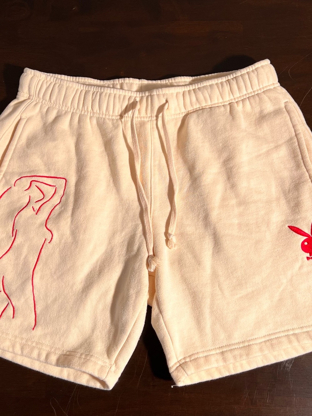 Playboy By PacSun Men’s Graphic Nude Silhouette Cream Fleece Shorts Size S